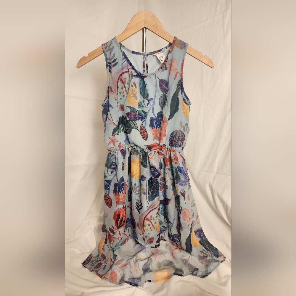 MICHELLE MORIN / H&M Girls Light Blue Floral Dress Sz. 12-13Y Hi-lo